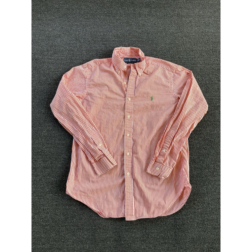 Ralph Lauren Classic Fit Men's Medium Orange White Striped Button Down Shirt - Picture 3 of 5